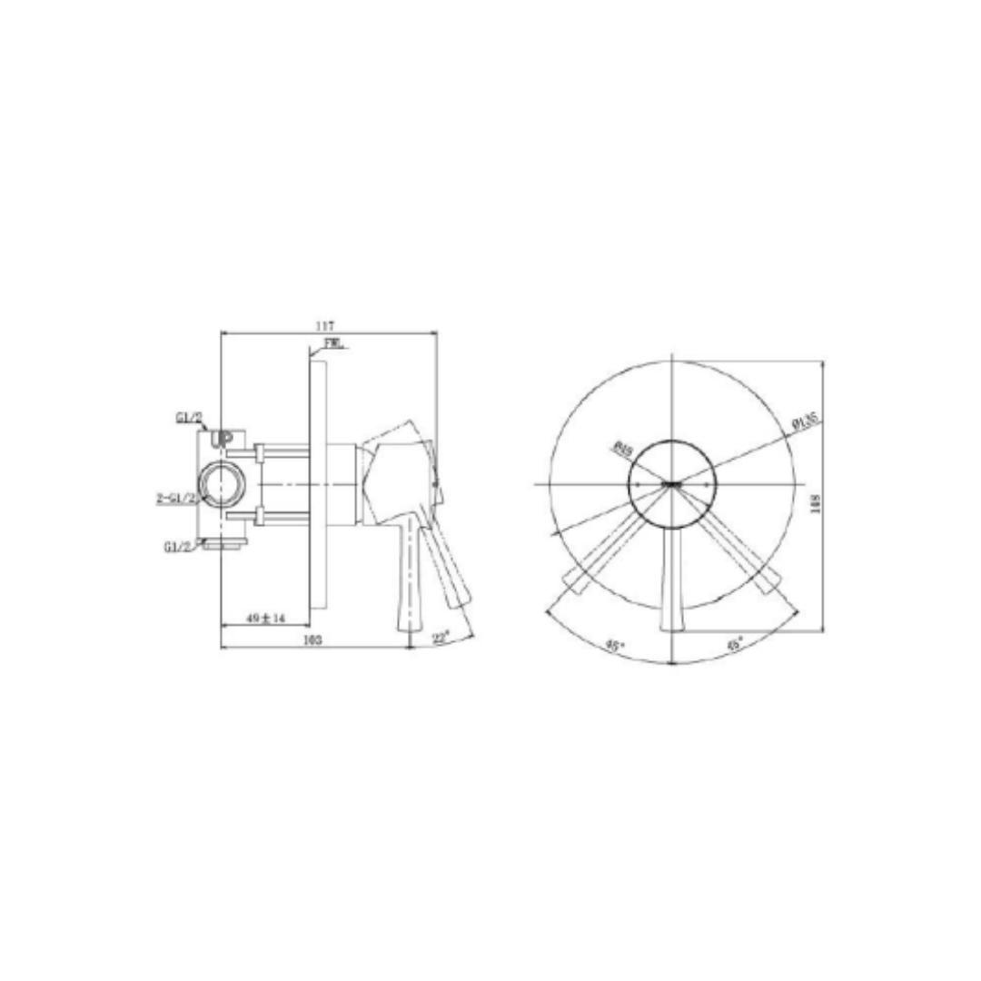 Toto 1 Way Diverter LN TBS02303B2 - Chrome Finish