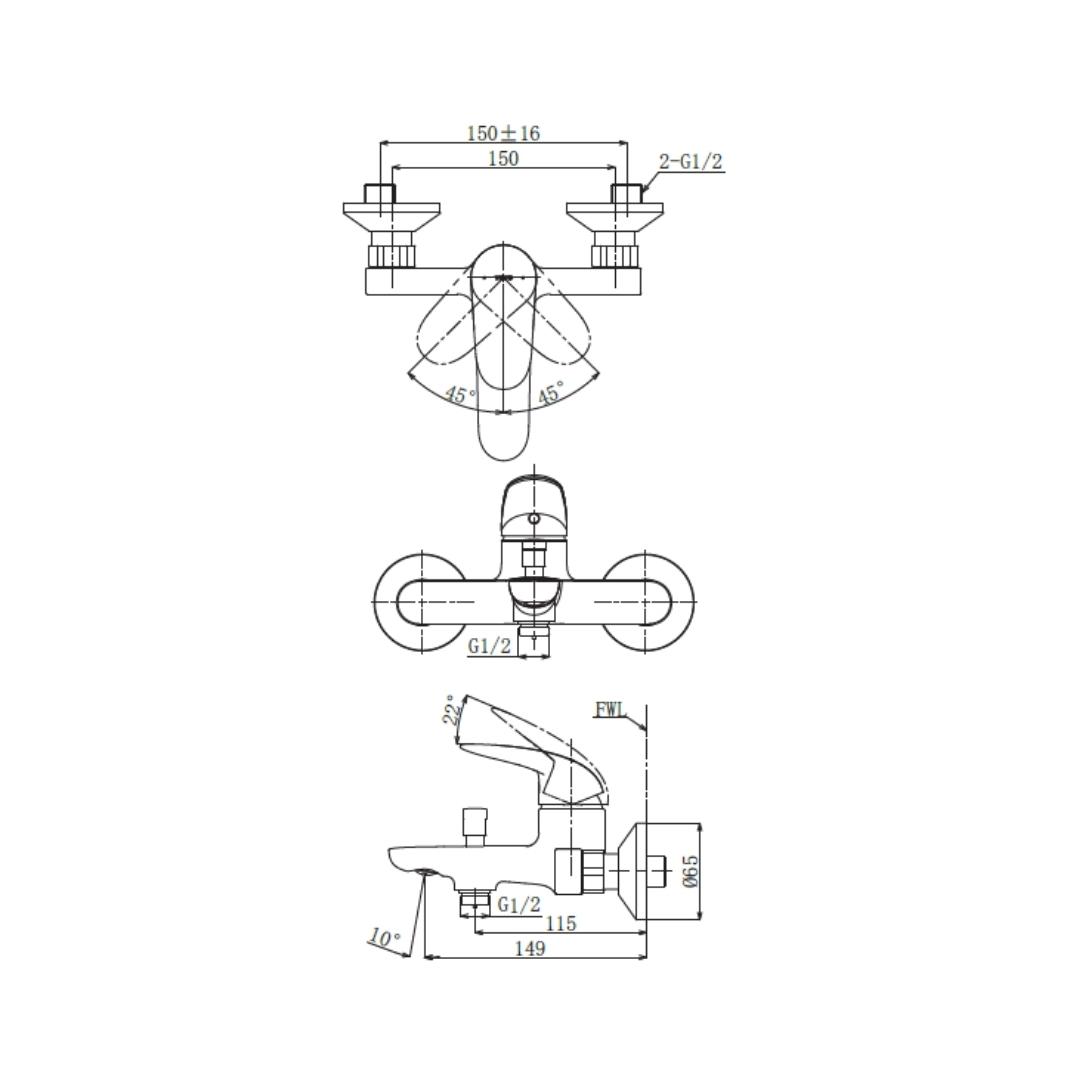 Toto 2 Way Wall Mixer LC TBS03302B - Chrome Finish