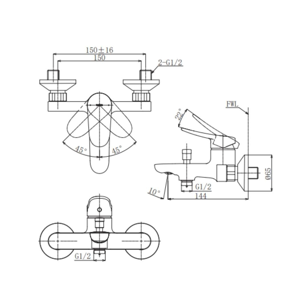 Toto 2 Way Wall Mixer LF TBS04302B - Chrome Finish