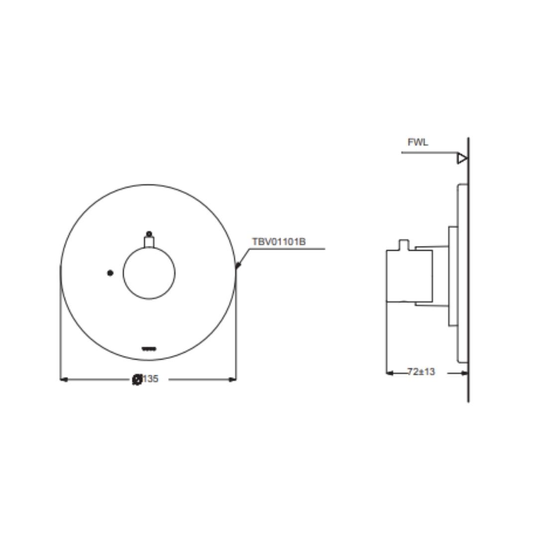 Toto 1 Way Thermostatic Diverter Concealed Thermostat TBV01101B - Chrome Finish