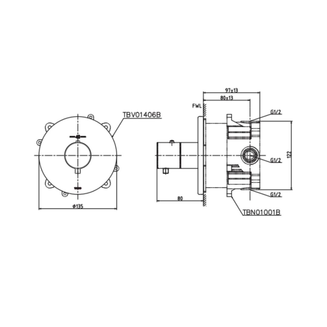 Toto 1 Way Thermostatic Diverter Concealed Thermostat TBV01406B - Chrome Finish