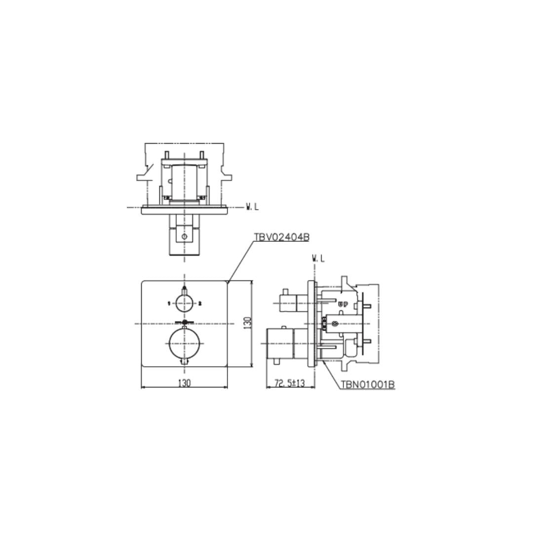 Toto 2 Way Thermostatic Diverter Concealed Thermostat TBV02404B - Chrome Finish