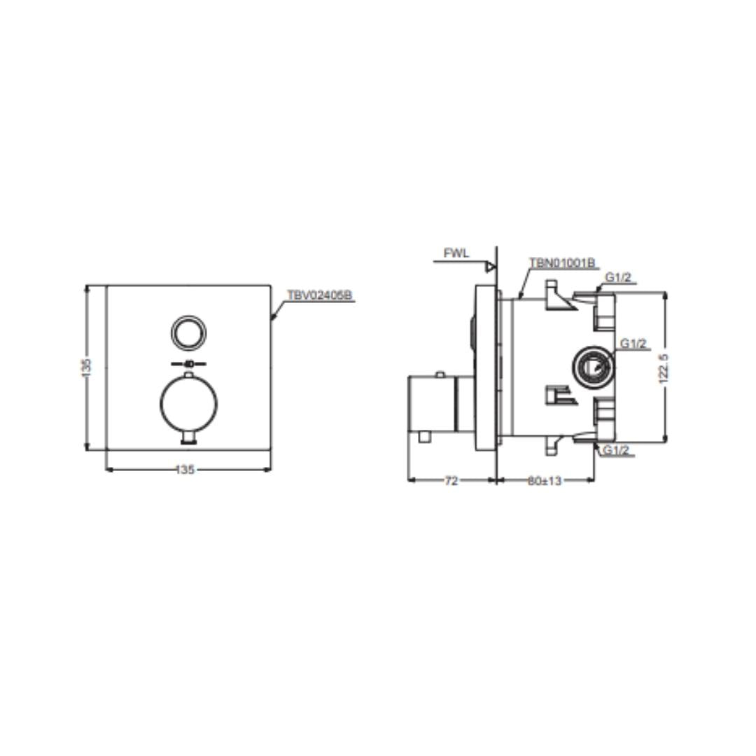 Toto 1 Way Thermostatic Diverter Concealed Thermostat TBV02405B - Chrome Finish