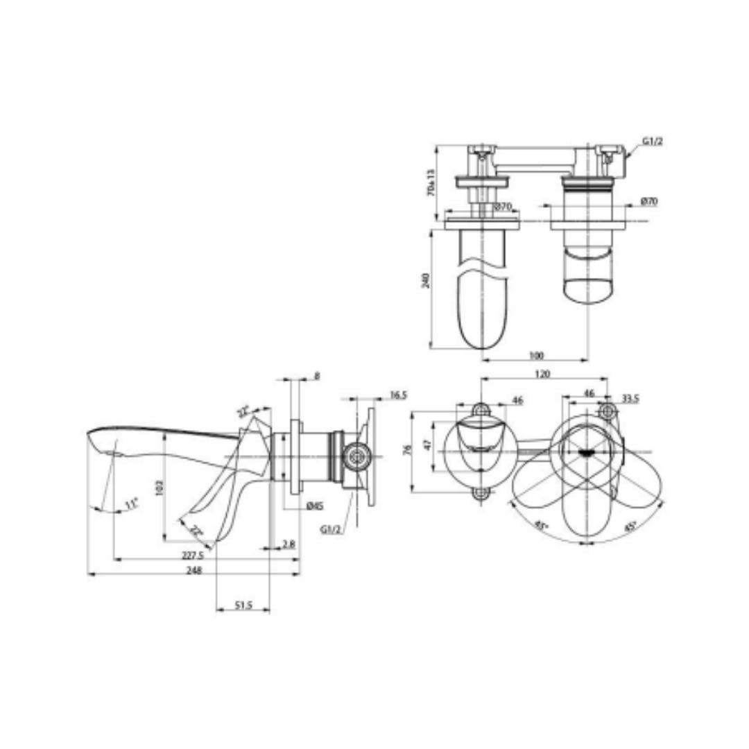 Toto Wall Mounted Basin Mixer GO TLG01311BB - Chrome