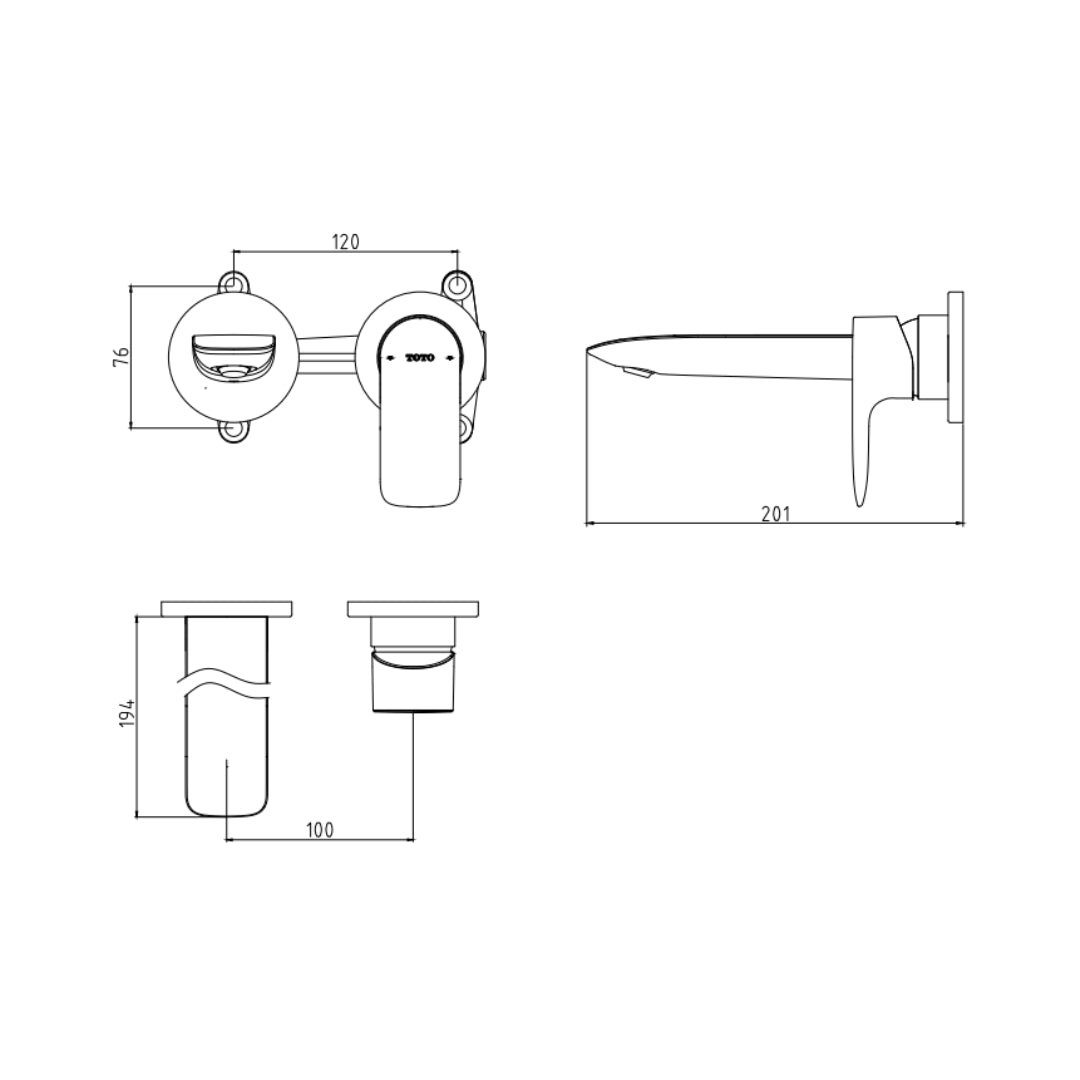 Toto Wall Mounted Basin Mixer GA TLG04309B2 - Chrome