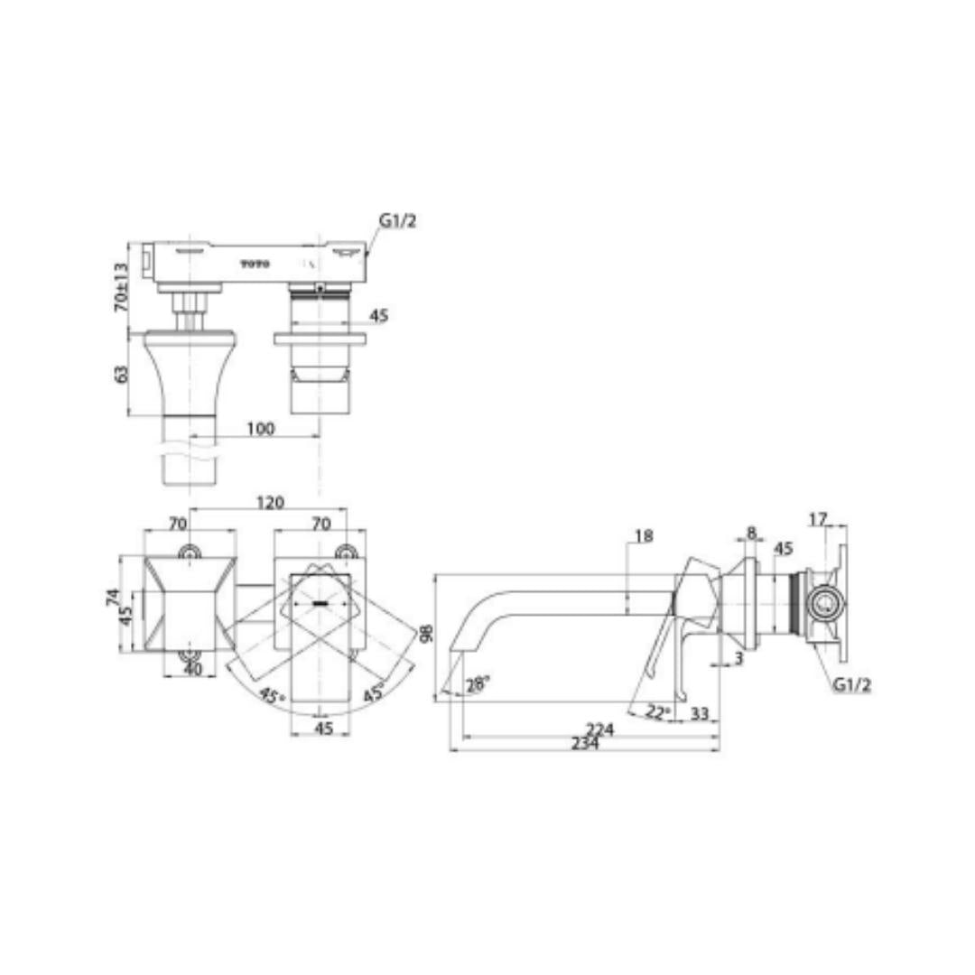 Toto Wall Mounted Basin Mixer GC TLG08308BA - Chrome