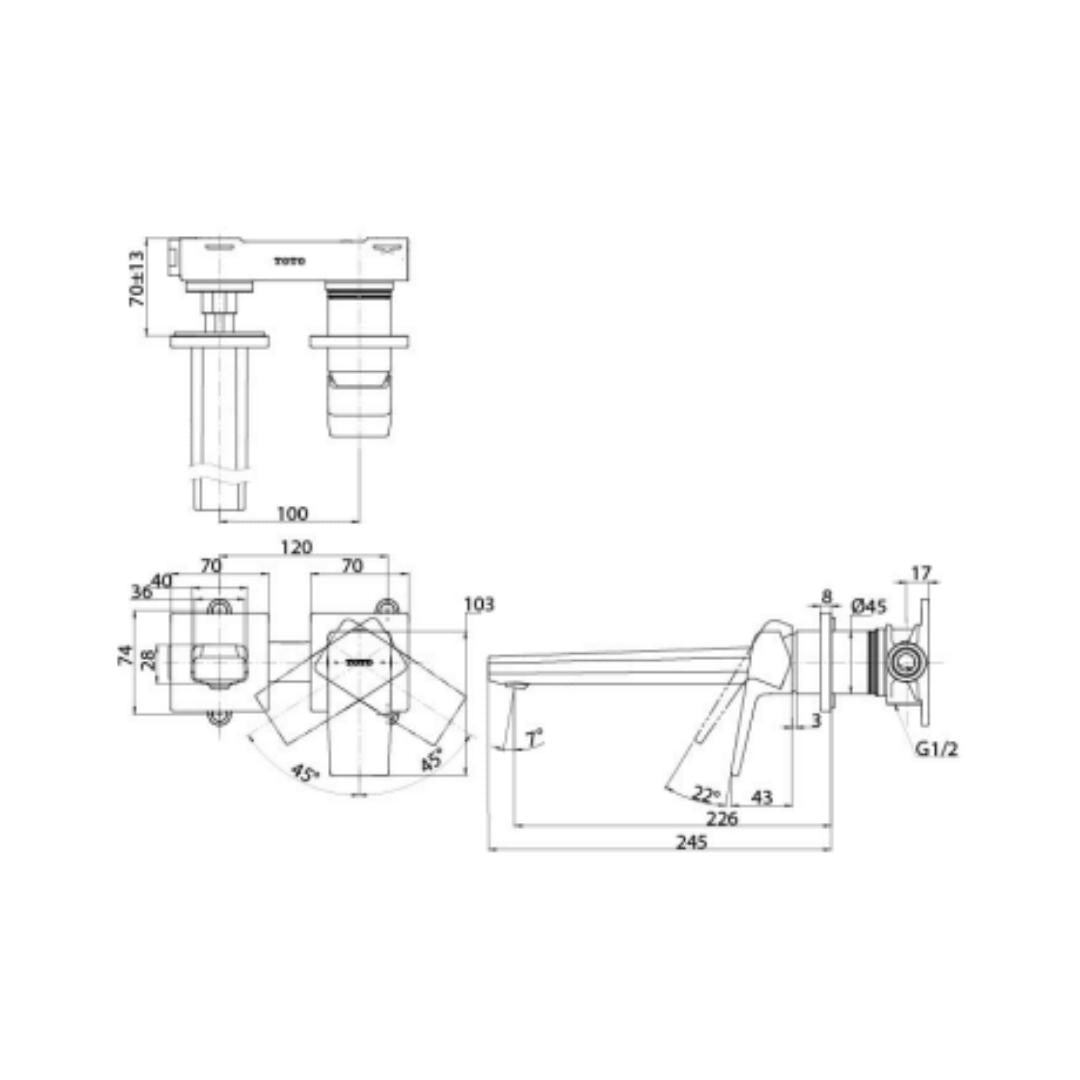 Toto Wall Mounted Basin Mixer GB TLG10308BB - Chrome