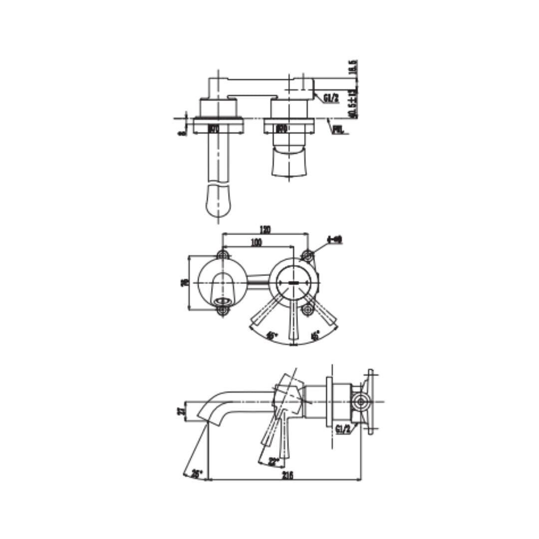 Toto Wall Mounted Basin Mixer LN TLS02307B2 - Chrome
