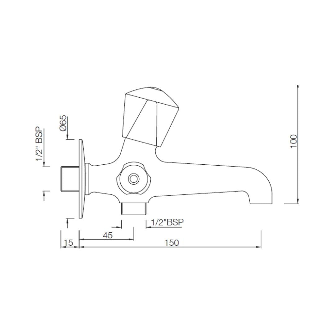 Essco WC Area 2 Way Bib Tap Tropical TQT-CHR-512A - Chrome