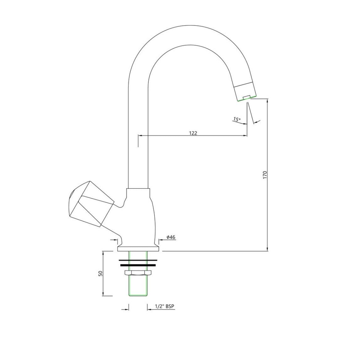 Essco Table Mounted Regular Kitchen Sink Tap Tropical TQT-523S with Swinging Spout in Chrome Finish