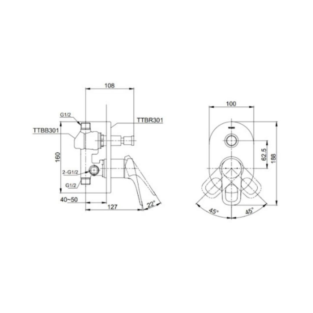 Toto 2 Way Diverter REI-R TTBR301 - Nickel Chrome Finish