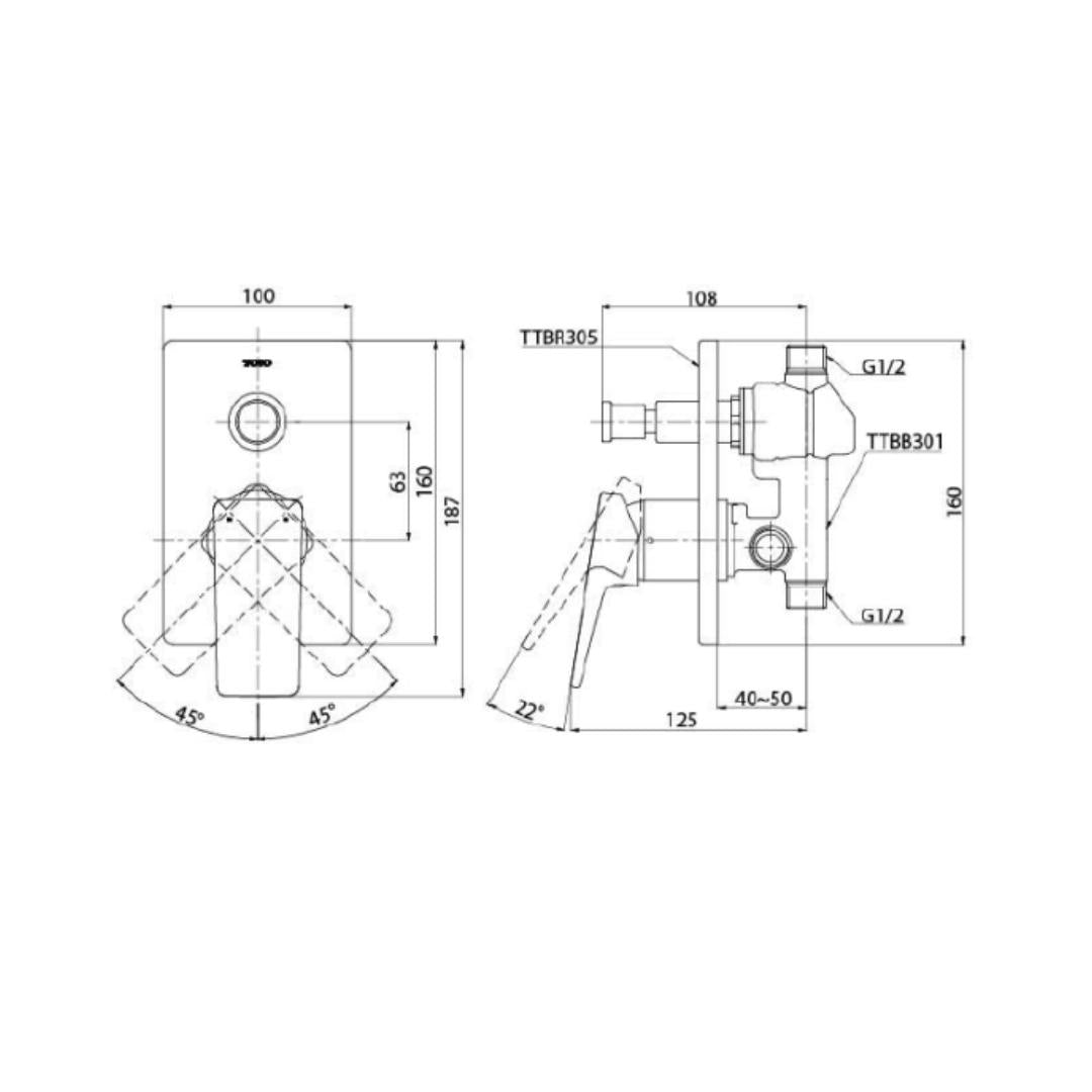 Toto 2 Way Diverter REI-Rufice TTBR305 - Chrome Finish