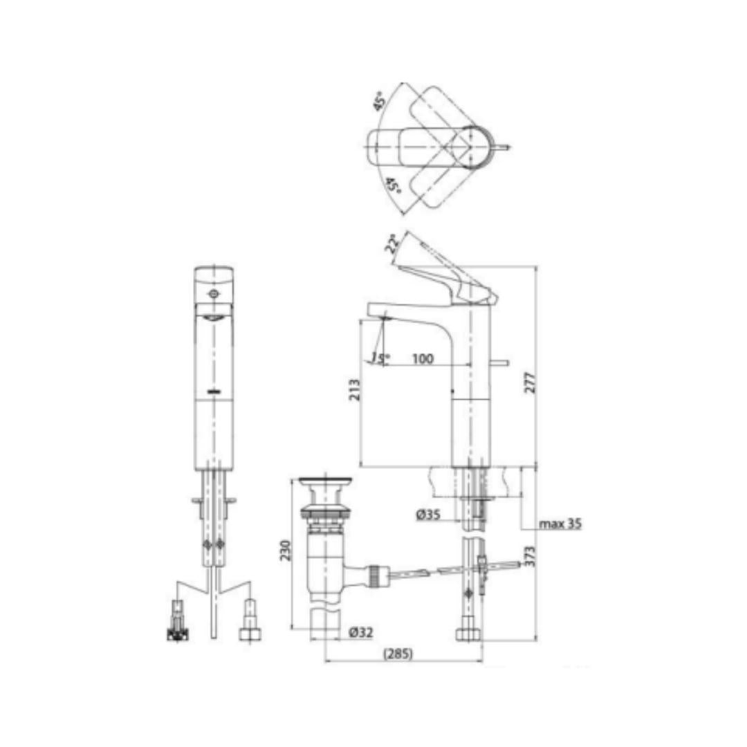 Toto Table Mounted Tall Boy Basin Mixer REI-S TTLR302FV - Chrome