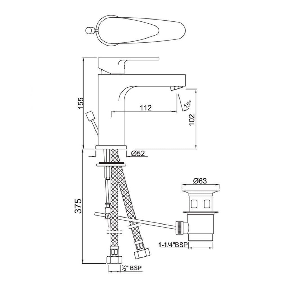 Jaquar Table Mounted Regular Basin Mixer Vignette Prime VGP-ACR-81051B - Antique Copper
