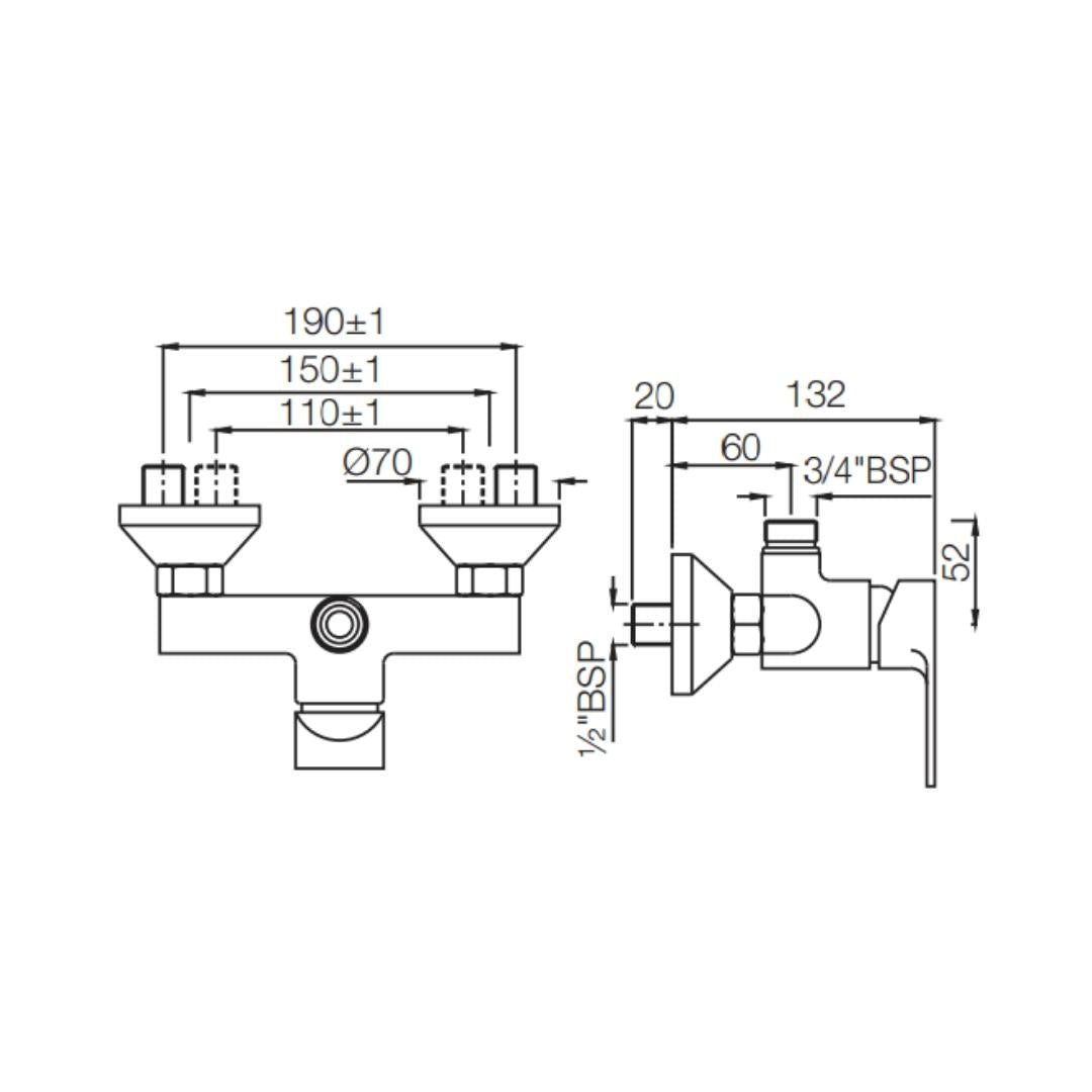 Jaquar 1 Way Wall Mixer Vignette Prime VGP-GRF-81147 Normal Flow - Graphite Finish
