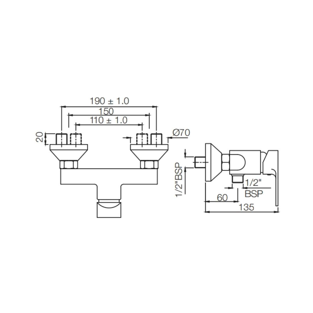 Jaquar 1 Way Wall Mixer Vignette Prime VGP-GRF-81149 Normal Flow - Graphite Finish