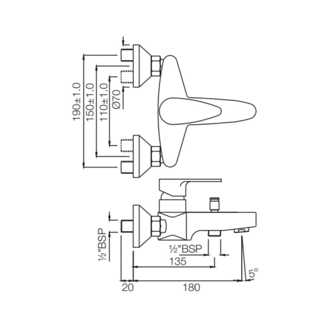 Jaquar 2 Way Wall Mixer Vignette Prime VGP-WHM-81119 Normal Flow - White Matt Finish
