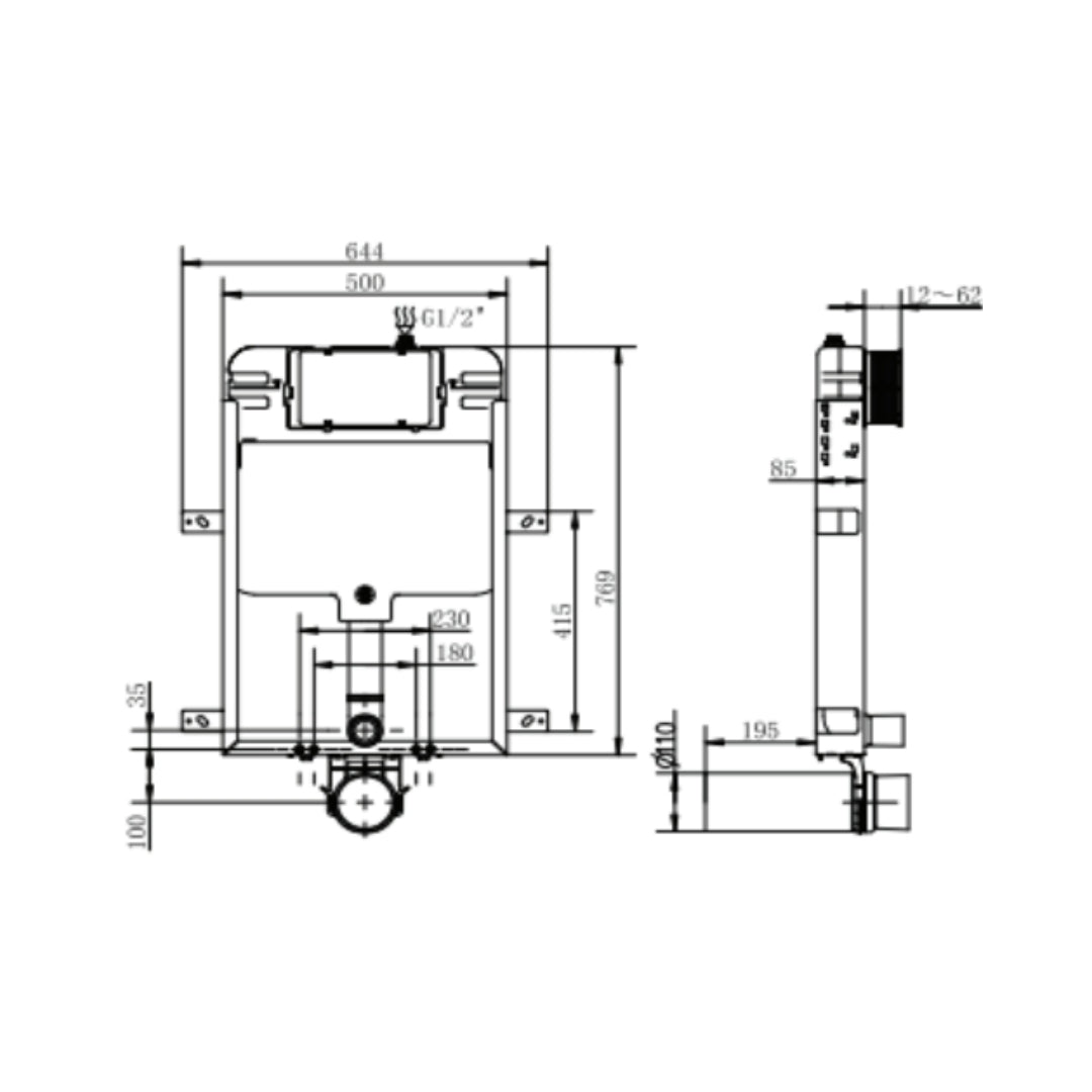 Toto Concealed Tank Concealed Wall Mounted Cistern Half Frame WH131MHFR - White