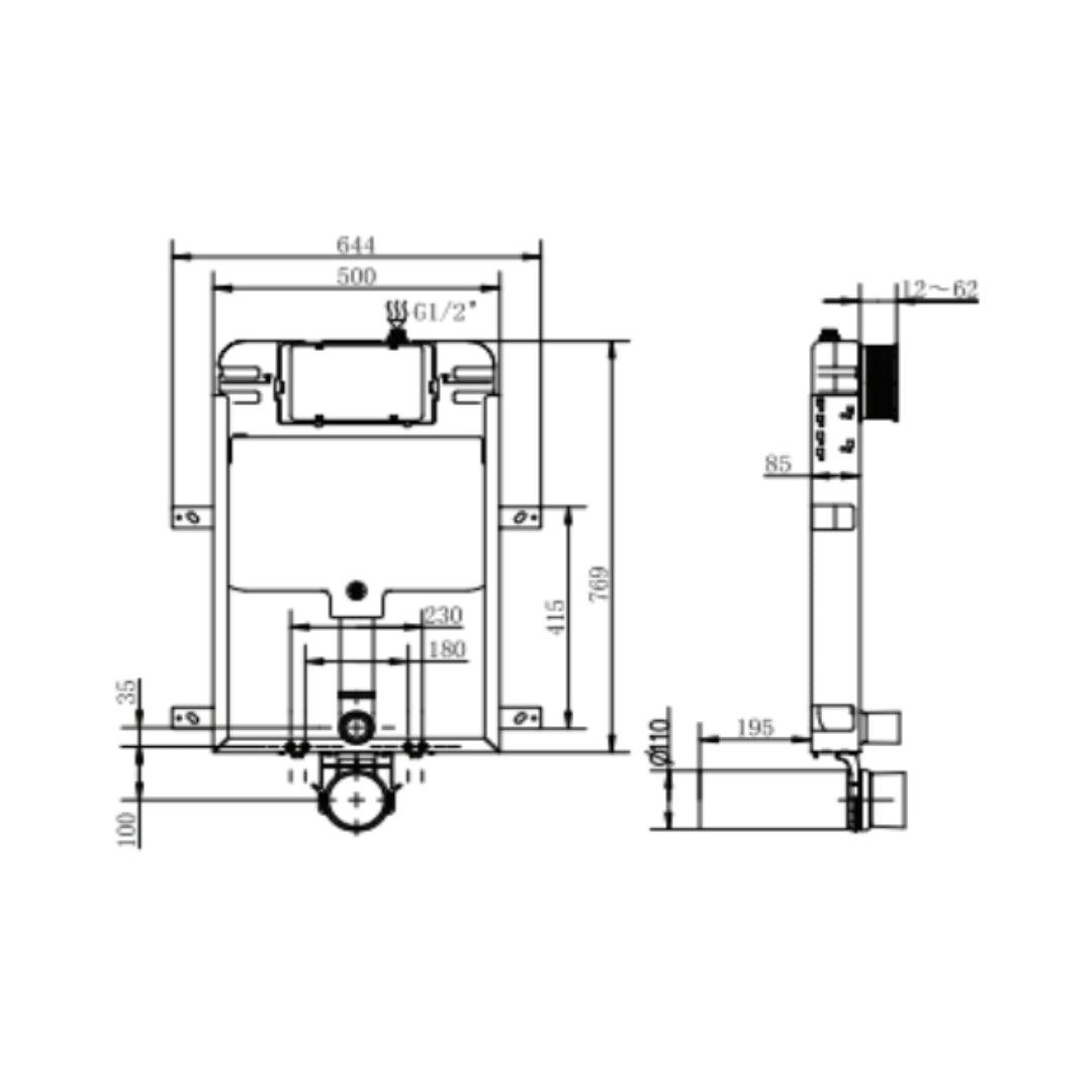 Toto Concealed Tank Concealed Wall Mounted Cistern Half Frame WH132MHFR - White