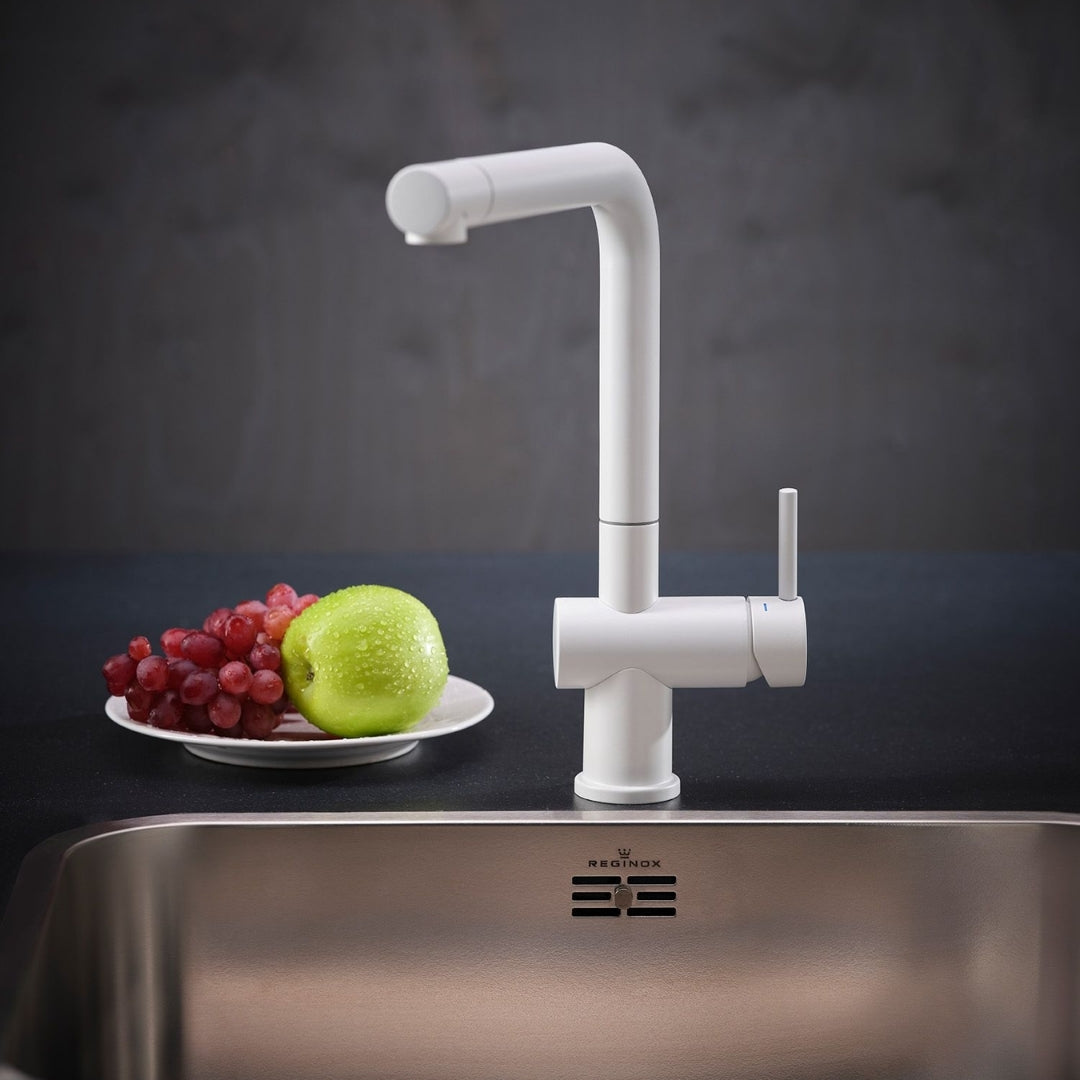 Reginox Table Mounted Regular Kitchen Sink Mixer YADKIN with Extractable Hand Shower Spout in White Finish