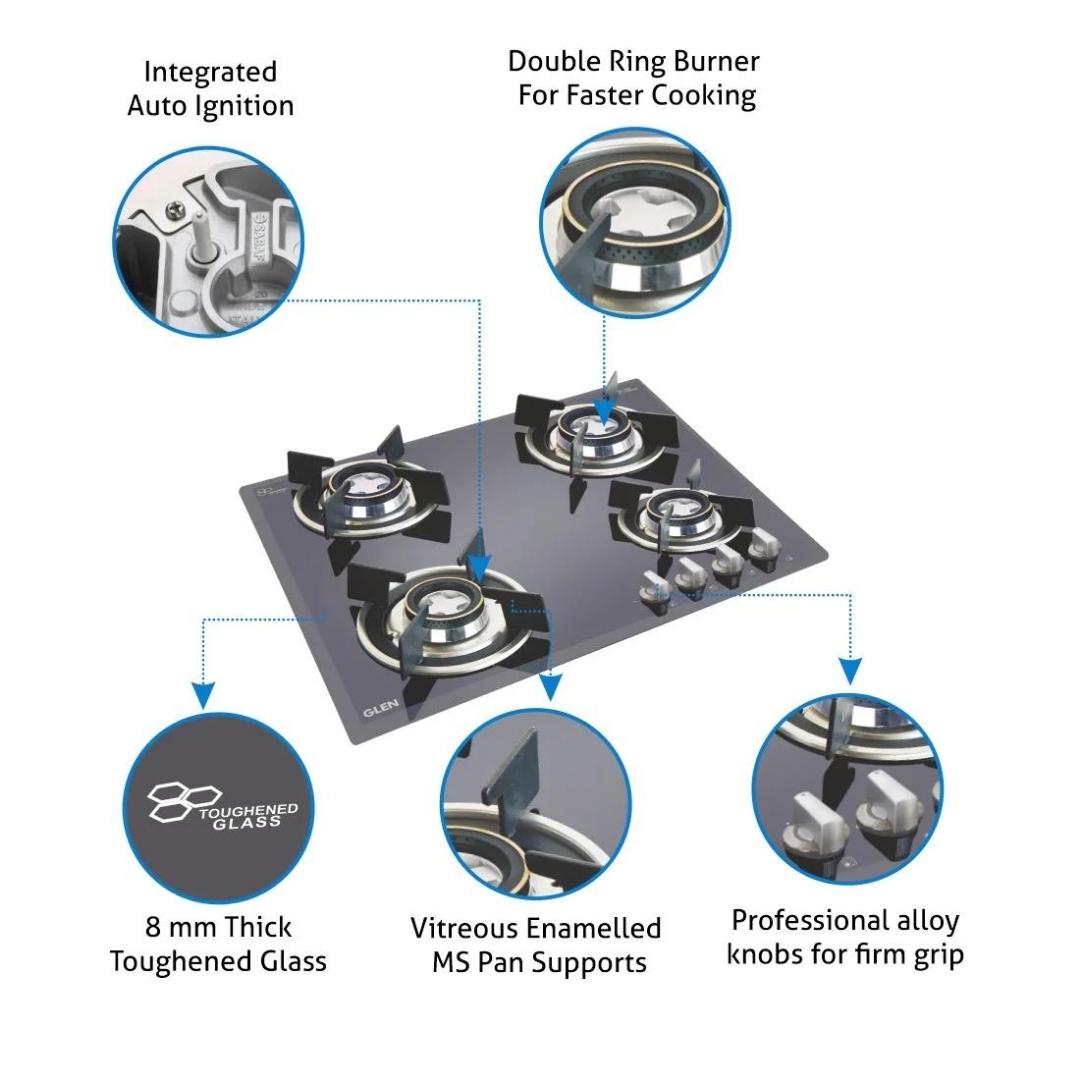Glen 64 cm 4 Burner Hob 1064 DLX DB