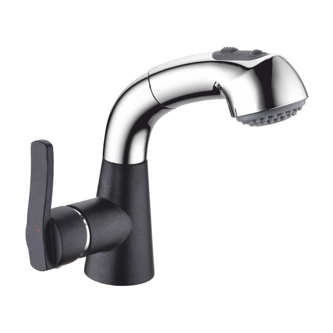 Carysil Table Mounted Pull-Out Kitchen Sink Mixer ALA01507 with Extractable Hand Shower Spout in Chrome + Nera Finish