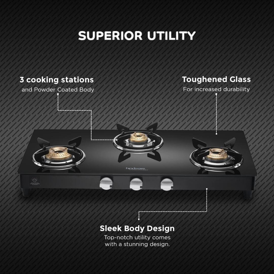 Hindware 77 cm 3 Burner Cooktop Armo Plus Gl Series ARMO PLUS GL 3B