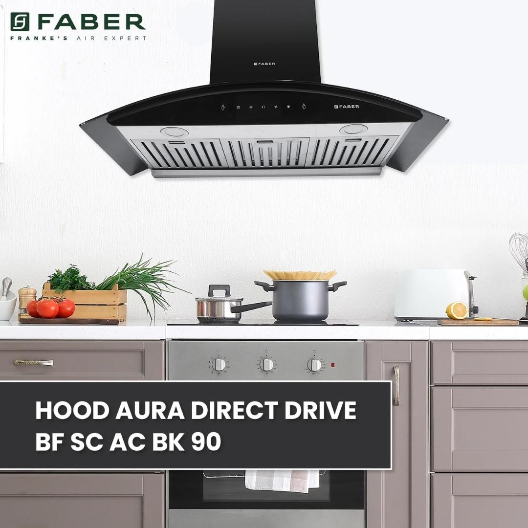 Faber 90 cm Wall Mounted Chimney AURA DIRECT DRIVE BF SC AC BK 90
