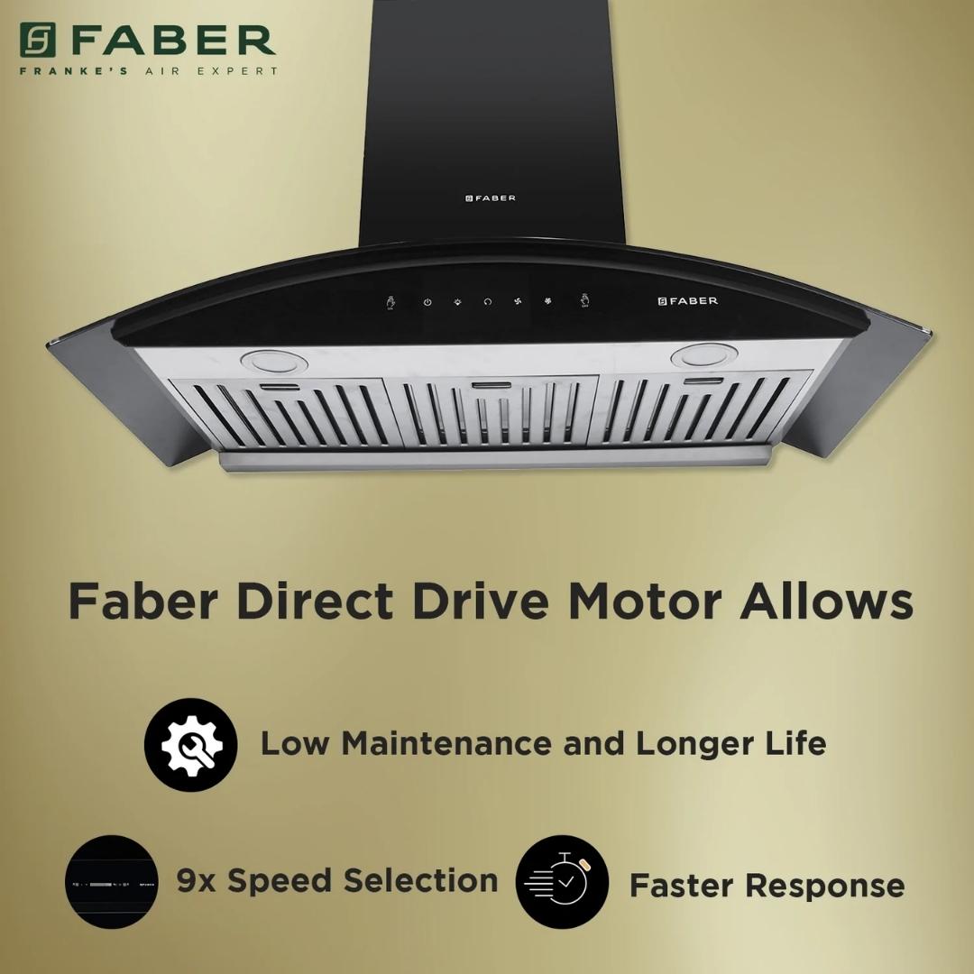 Faber 90 cm Wall Mounted Chimney AURA DIRECT DRIVE BF SC AC BK 90