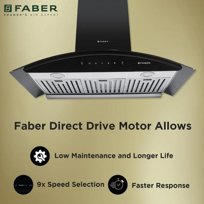 Faber 90 cm Wall Mounted Chimney AURA DIRECT DRIVE BF SC AC BK 90