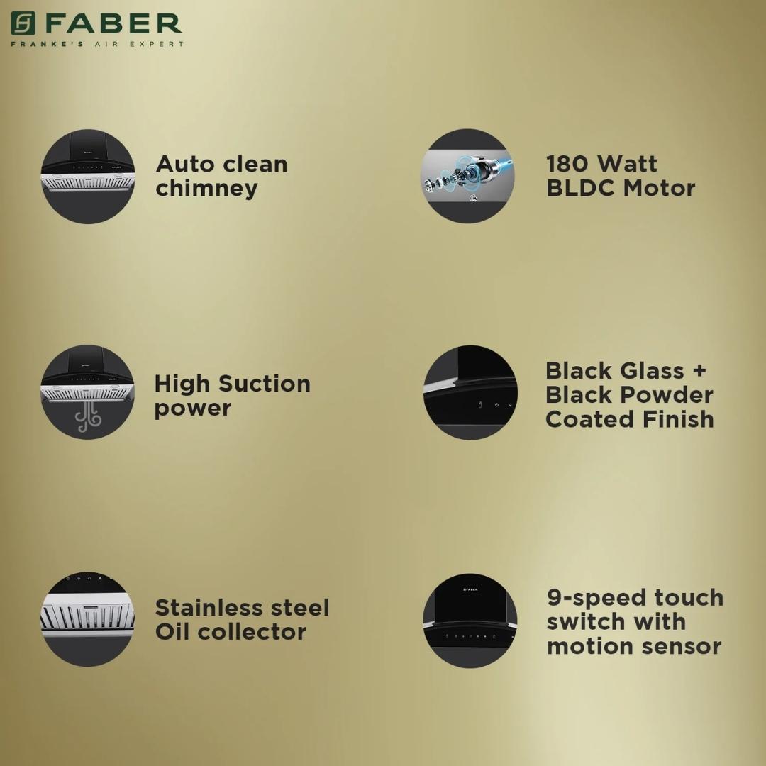 Faber 90 cm Wall Mounted Chimney AURA DIRECT DRIVE BF SC AC BK 90