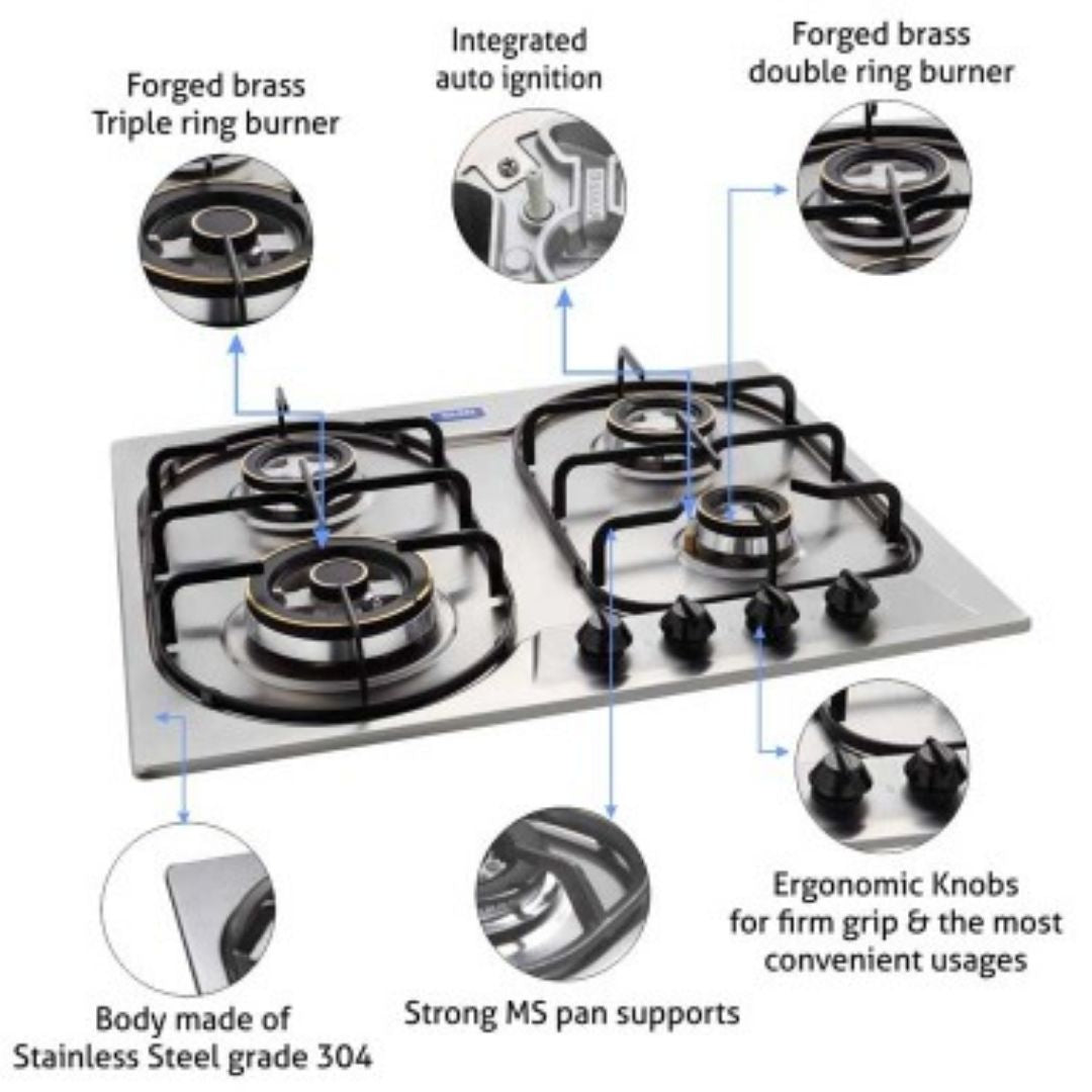 Glen 60 cm 4 Burner Hob BH 1061 DB TR SS