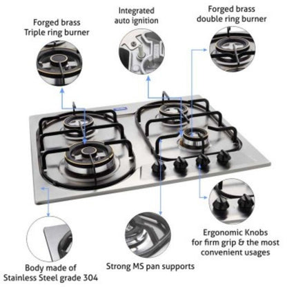 Glen 60 cm 4 Burner Hob BH 1061 DB TR SS