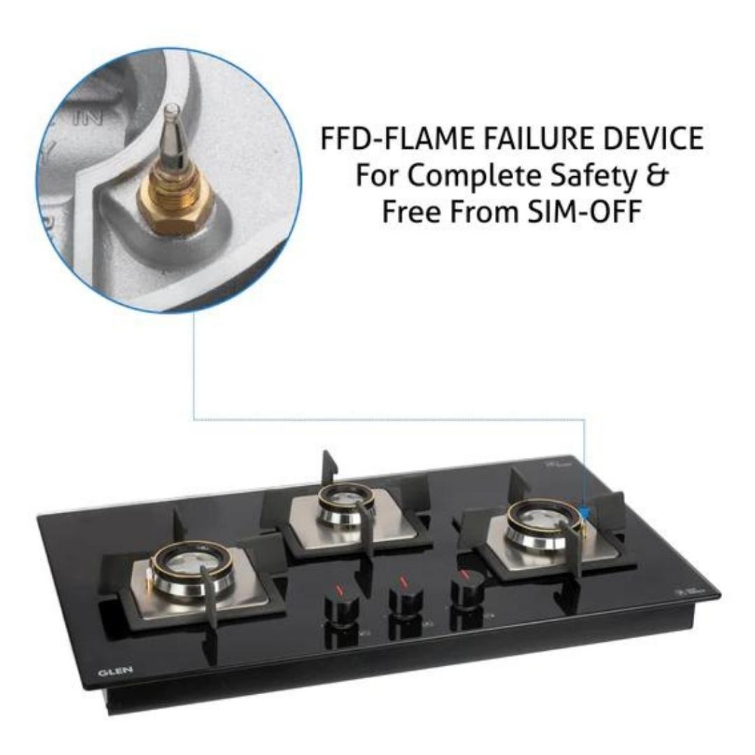 Glen 73 cm 3 Burner Hob BH 1073 SQ HT DB FFD