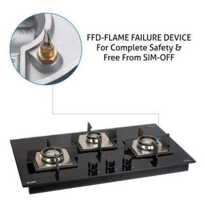 Glen 73 cm 3 Burner Hob BH 1073 SQ HT DB FFD