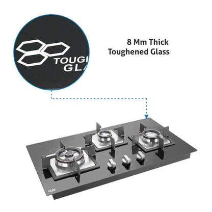 Glen 73 cm 3 Burner Hob BH 1073 SQ HT DB TR