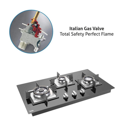 Glen 73 cm 3 Burner Hob BH 1073 SQ HT DB TR