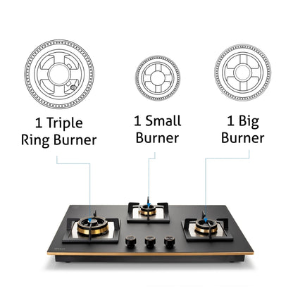 Glen 73 cm 3 Burner Hob Matt Glass Series BH 1073 XL SQ HT TDB TR MG