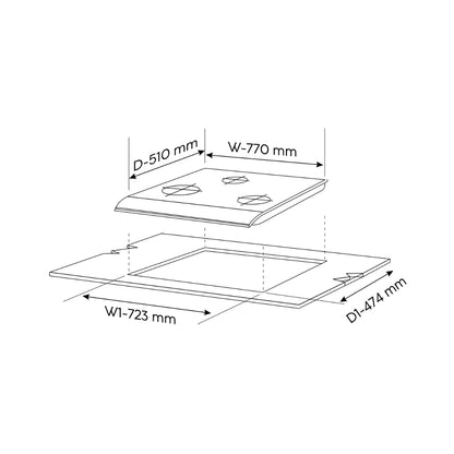 Glen 73 cm 3 Burner Hob Matt Glass Series BH 1073 XL SQ HT TDB TR MG