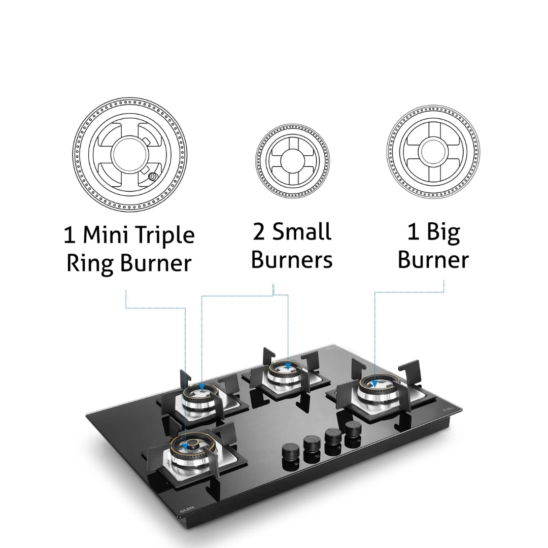 Glen 74 cm 4 Burner Hob BH 1074 SQ HT DB MTR