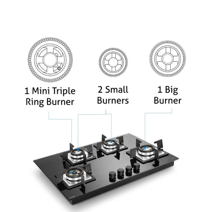 Glen 74 cm 4 Burner Hob BH 1074 SQ HT DB MTR