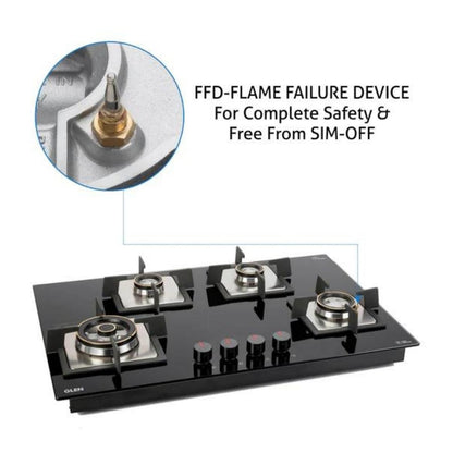 Glen 77 cm 4 Burner Hob BH 1074 SQ HT DB TR FFD 77