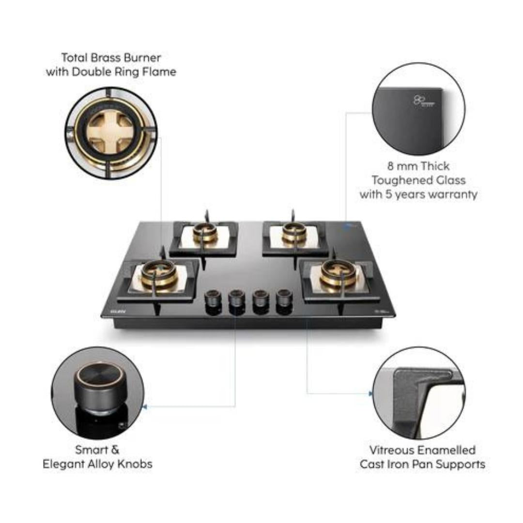 Glen 77 cm 4 Burner Hob BH 1074 SQ HT TOTAL DB