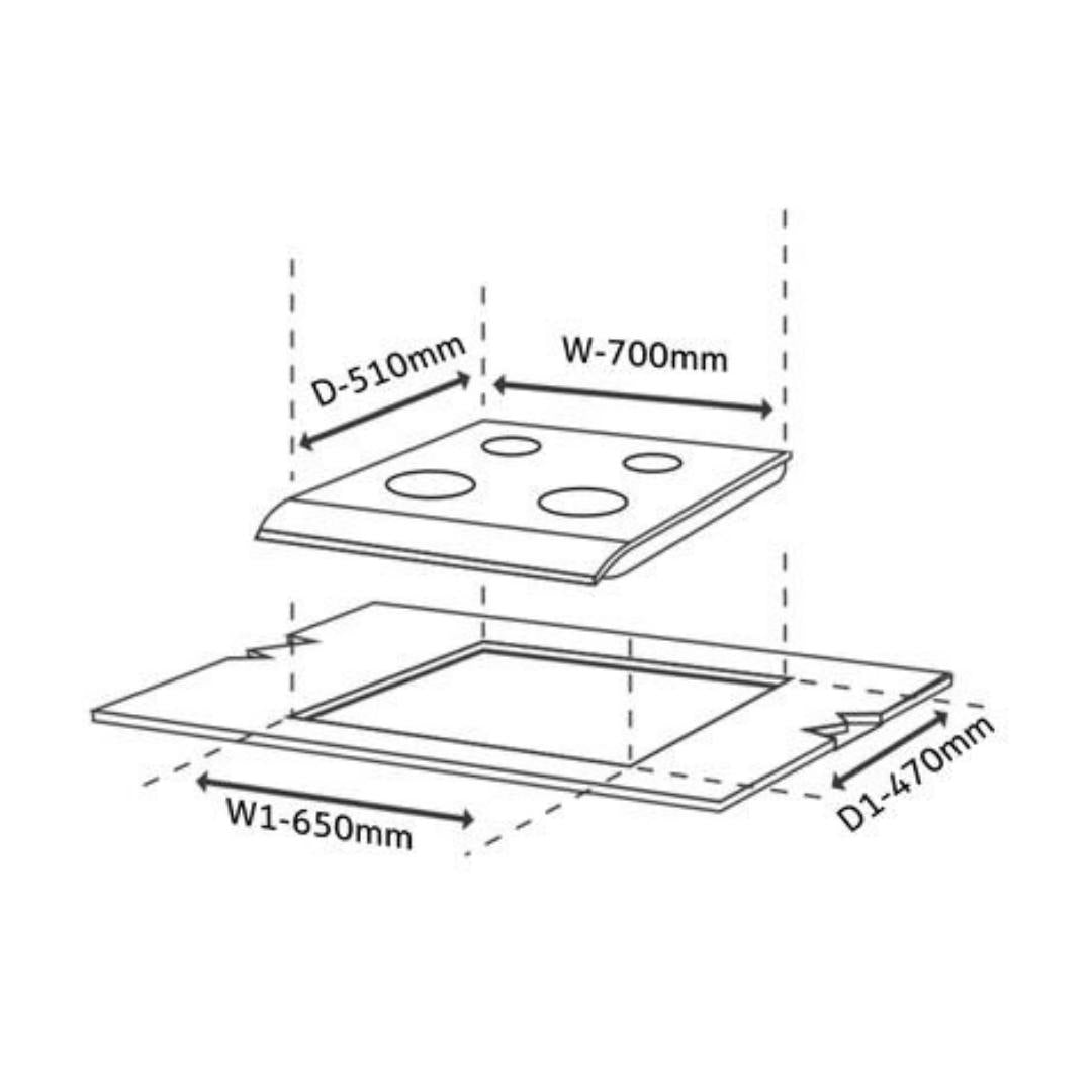 Glen 77 cm 4 Burner Hob BH 1074 SQ HT TOTAL DB