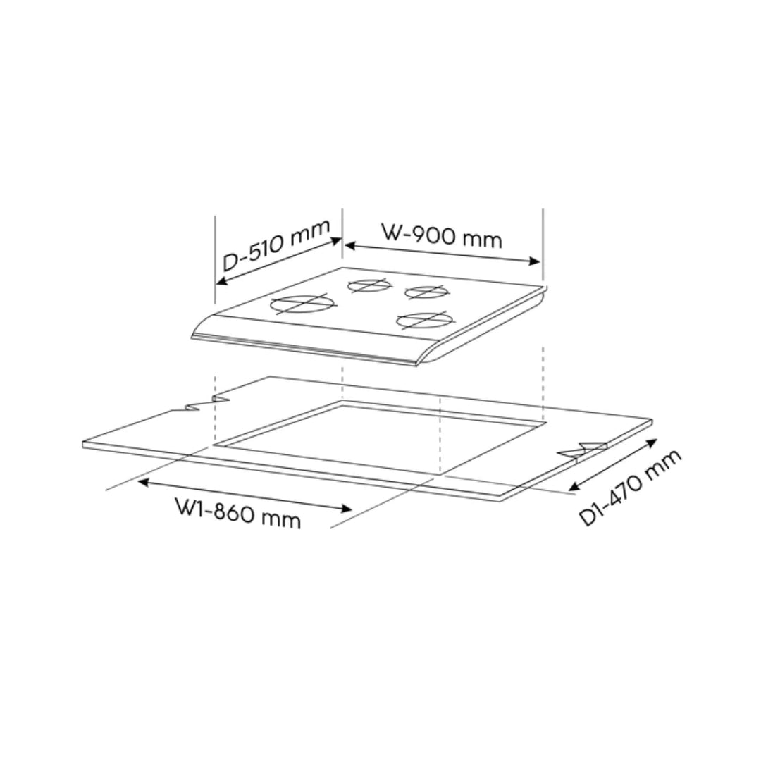 Glen 90 cm 4 Burner Hob Matt Glass Series BH 1094 XL SQ HT TDB 2TR