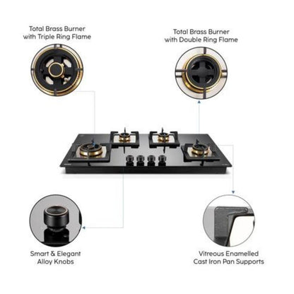 Glen 90 cm 4 Burner Hob BH 1094 XL SQ HT TOTAL DB TR