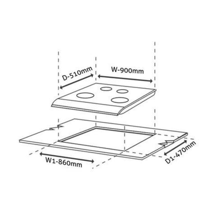 Glen 90 cm 4 Burner Hob BH 1094 XL SQ HT TOTAL DB TR