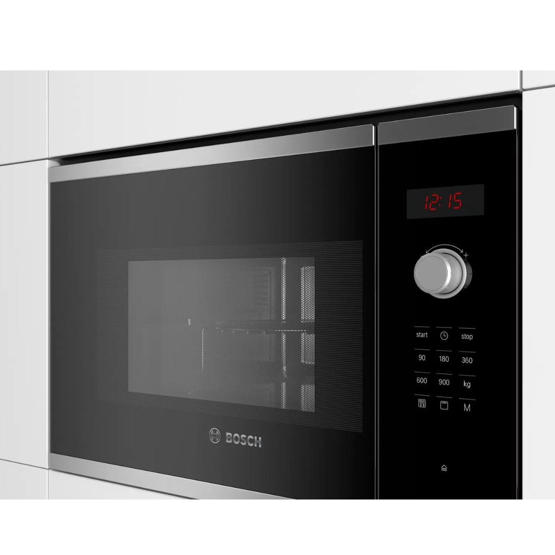 Bosch Built In Oven HBF532BA0I + Bosch Built-In Microwave Series 4 BEL553MS0I + Bosch 90 cm Wall Mounted Chimney Self Clean Series DWKA98G60I + Bosch 75 cm 3 Burner Hob True Brass 3D PND7B6G20I