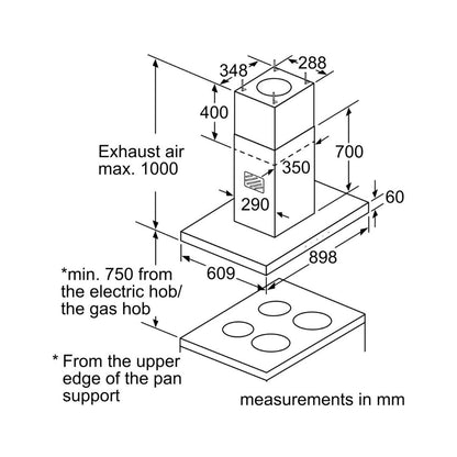 Bosch 90 cm Island Chimney Supra Glass DIB098G50I