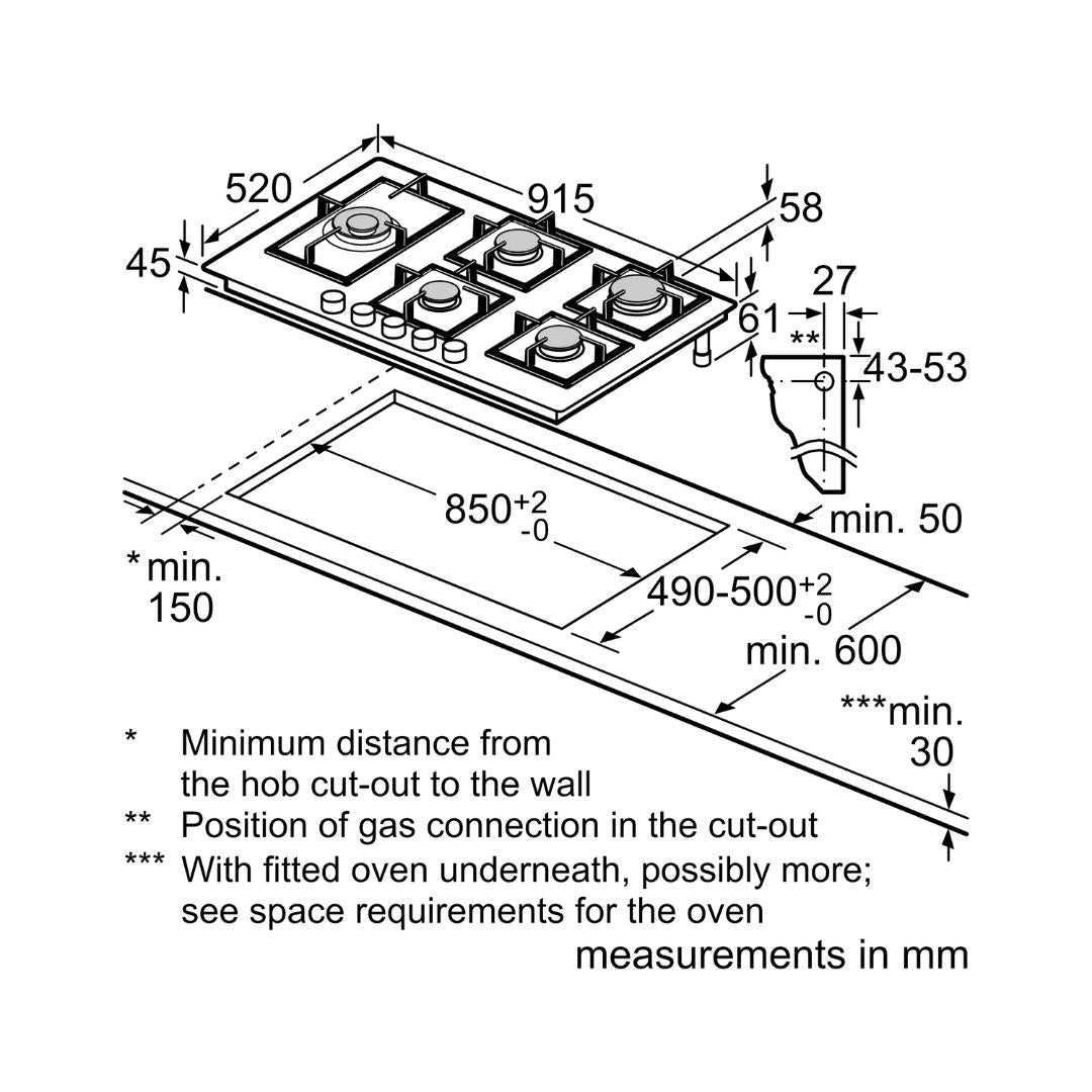 Bosch 90 cm 5 Burner Hob Serie 6 Flame Select PPS9A6B90I